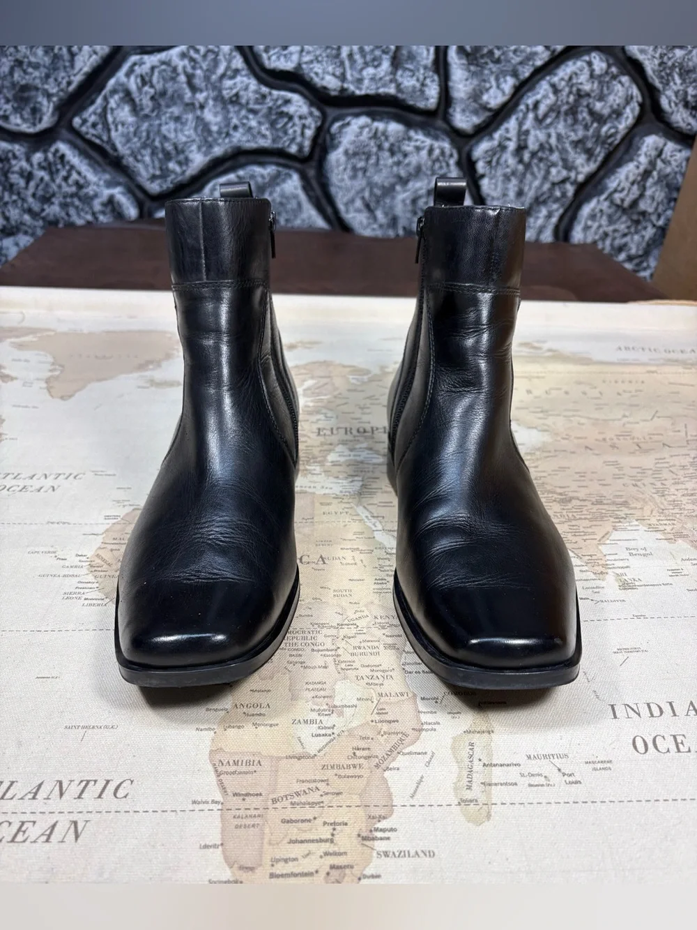Mens Leather Boots Rockport Toloni K70048 Black Side Zip Sz 10 Casual-Dress EUC